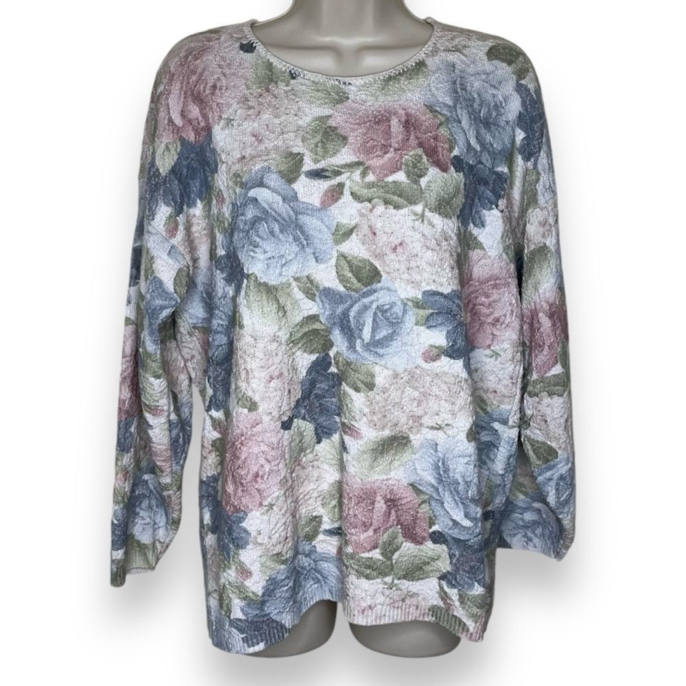 Vintage Fiorlini International Textured Pastel Floral Sweater Women Size Large